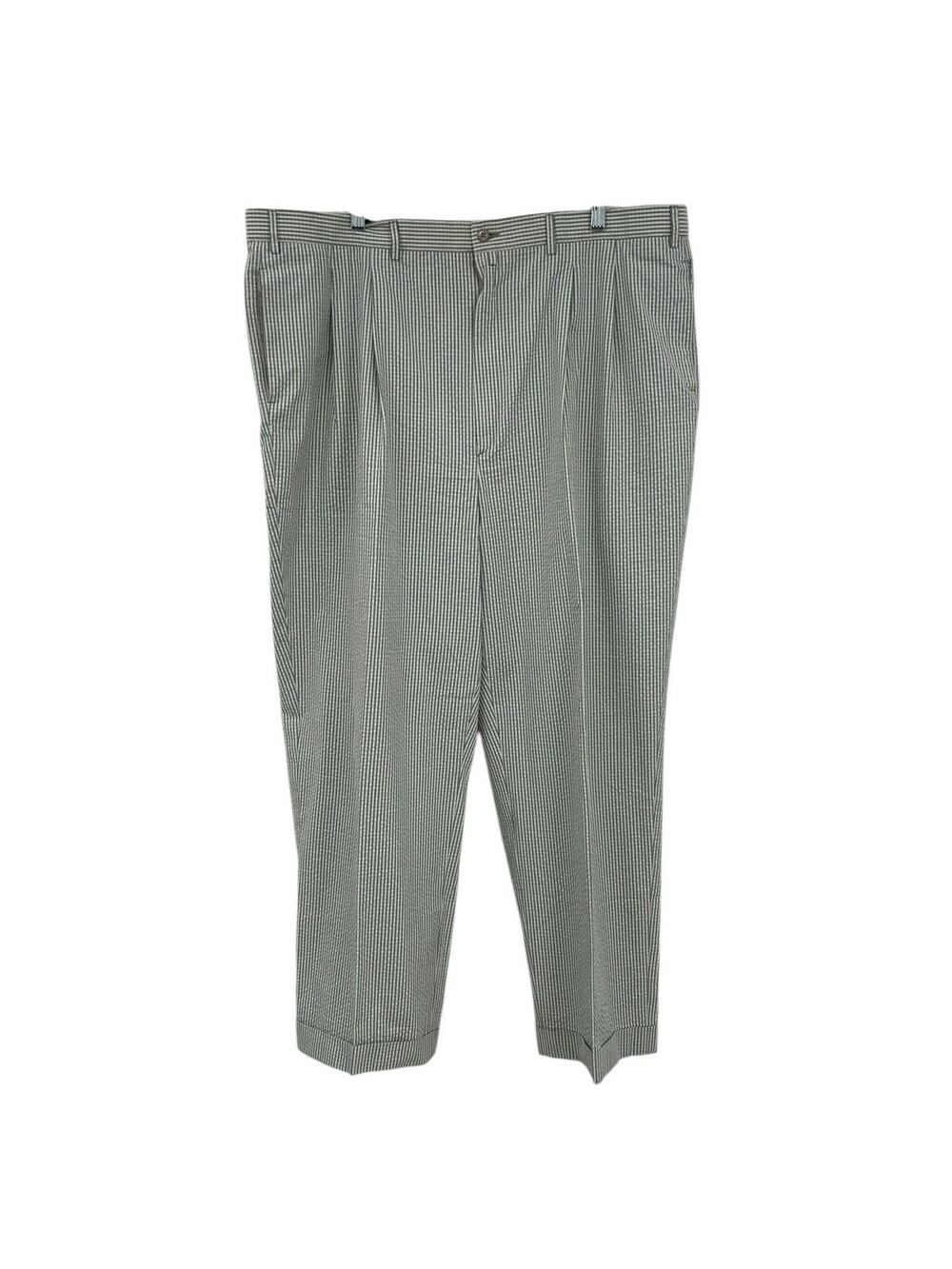 Luciano Barbera Seersucker Pants Checked Pleated Front Cuffed Size 43 X 30
